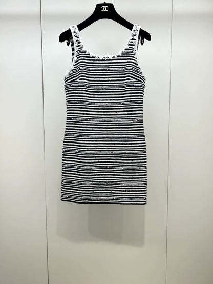 Chanel 24S Exquisite Striped Beaded Lace Dress