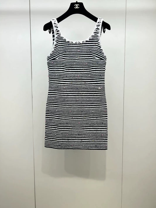 Chanel 24S Exquisite Striped Beaded Lace Dress