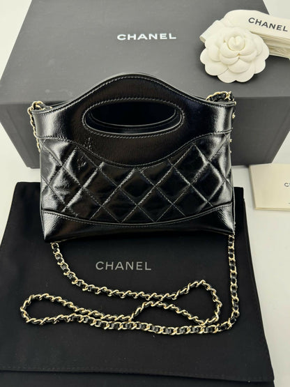 Chanel 31 Nano Black Shiny Lambskin Bag with GHW