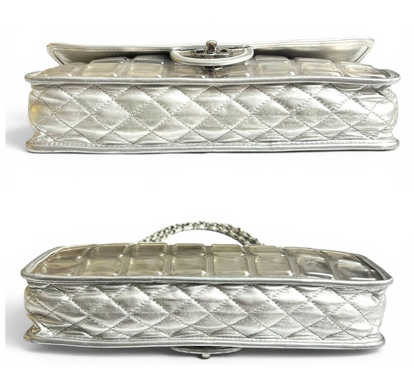 ICONIC Chanel 08C Medium Ice Cube Metallic Silver PVC Calfskin Classic Single Flap Bag