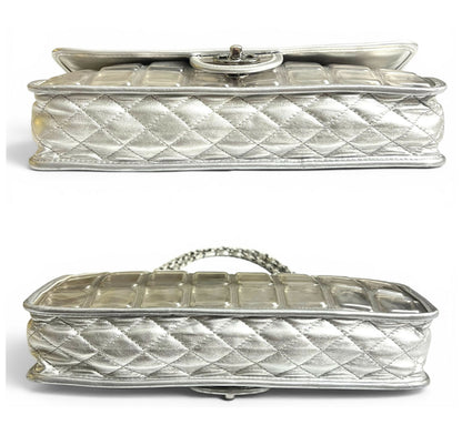 ICONIC Chanel 08C Medium Ice Cube Metallic Silver PVC Calfskin Classic Single Flap Bag