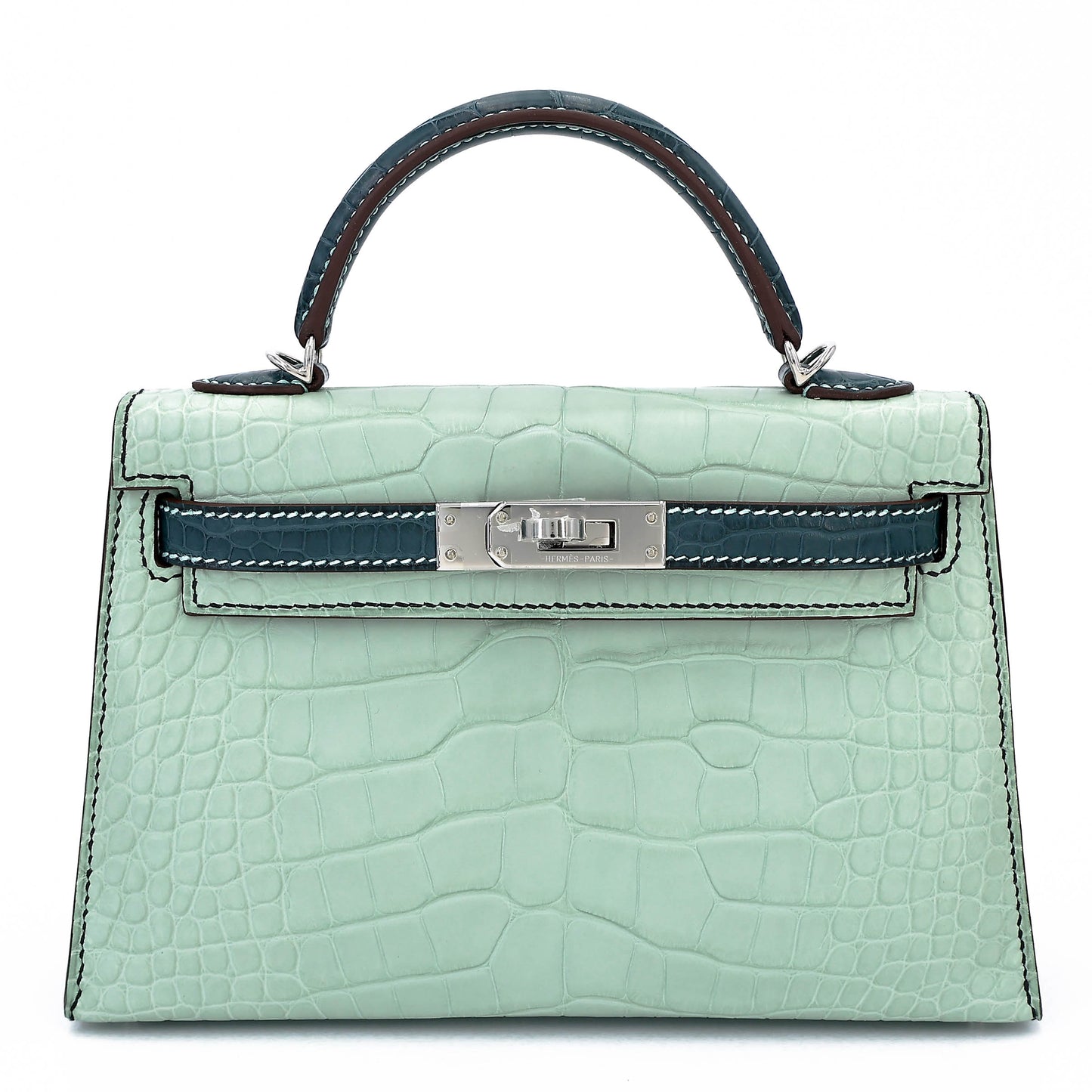 Hermes Mini Kelly 20 Vert d’Eau Vert Cypress Matte Alligator Palladium hardware