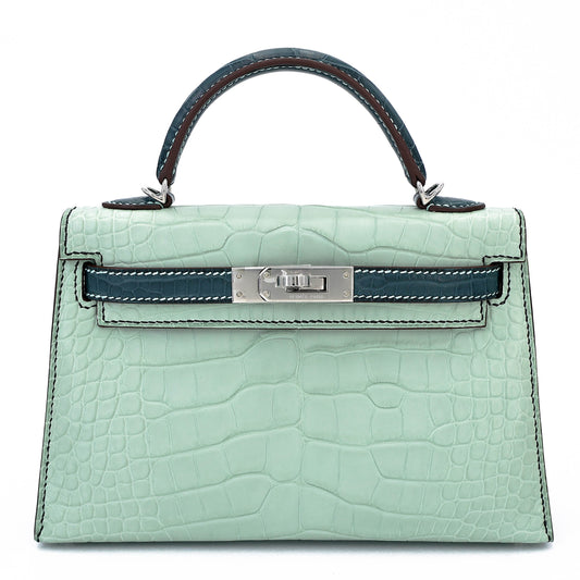 Hermes Mini Kelly 20 Vert d’Eau Vert Cypress Matte Alligator Palladium hardware