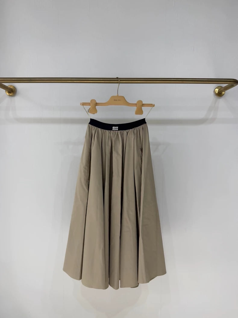 Miu Miu nylon full skirt with lettering at the waist