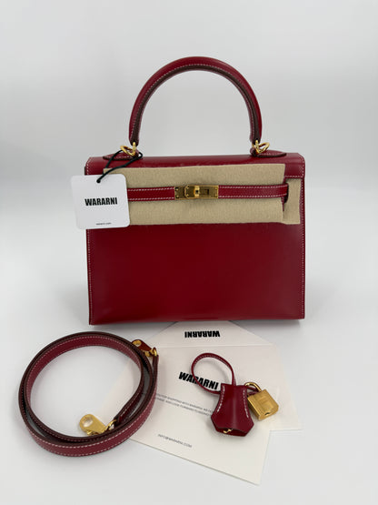 Hermès Kelly 25 Red Box Leather Gold Hardware