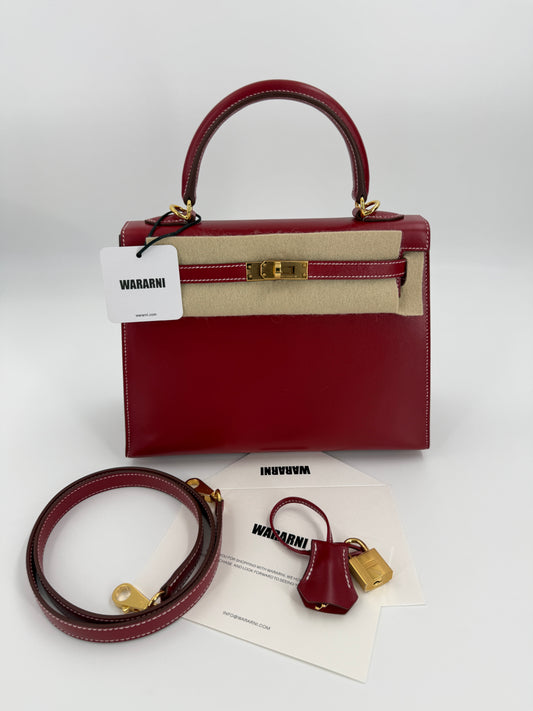 Hermès Kelly 25 Red Box Leather Gold Hardware