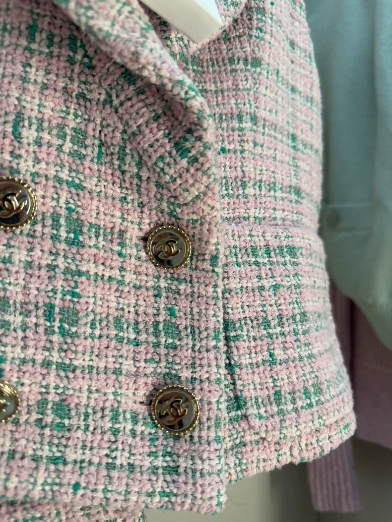 Chanel 21s pink and green tweed vest