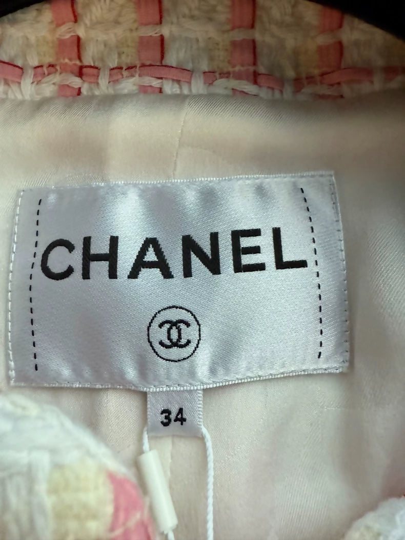 Chanel 22s pink and white checkered jacket