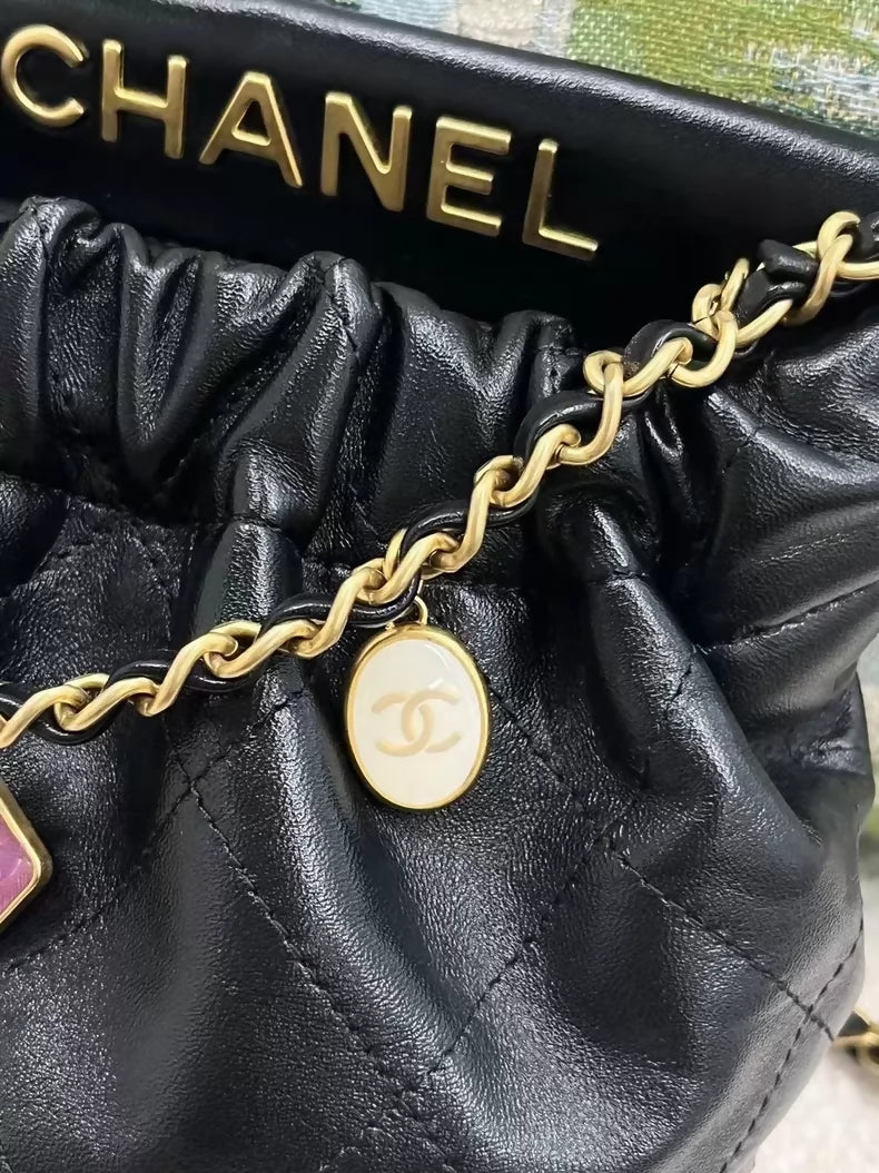 Chanel 23P gemstone chain black lucky bag