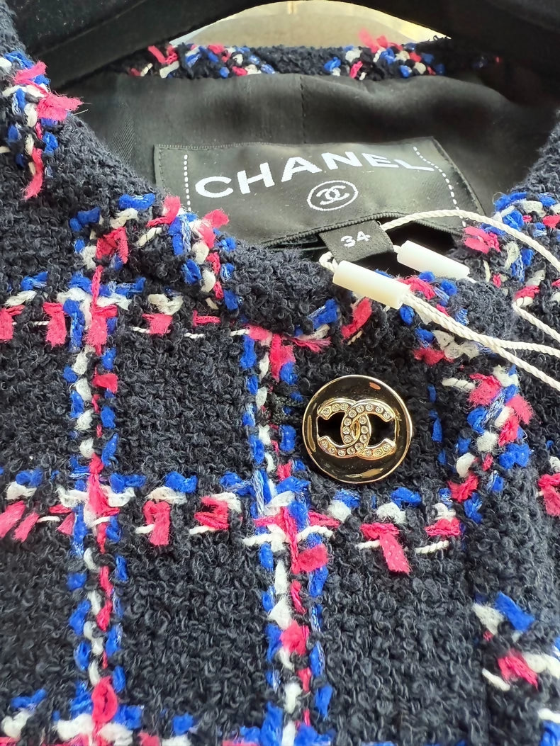 Chanel 24p pink and blue tweed vest