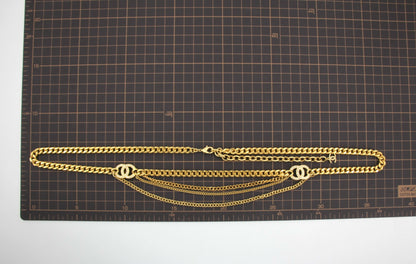 Chanel F22A Metal Rhinestones Two CC Gold-tone Chunky Waist Chain Belt L85