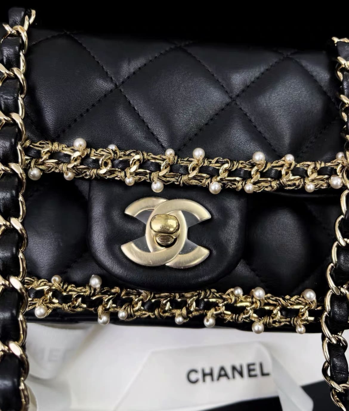 Chanel limited edition pearl leather CF chain bag