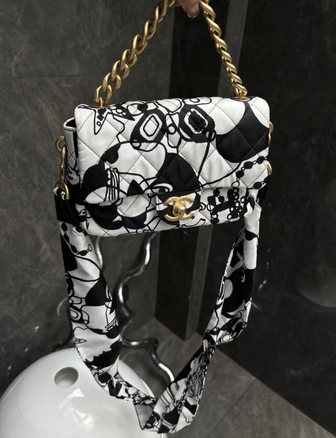 Chanel black and white graffiti bag