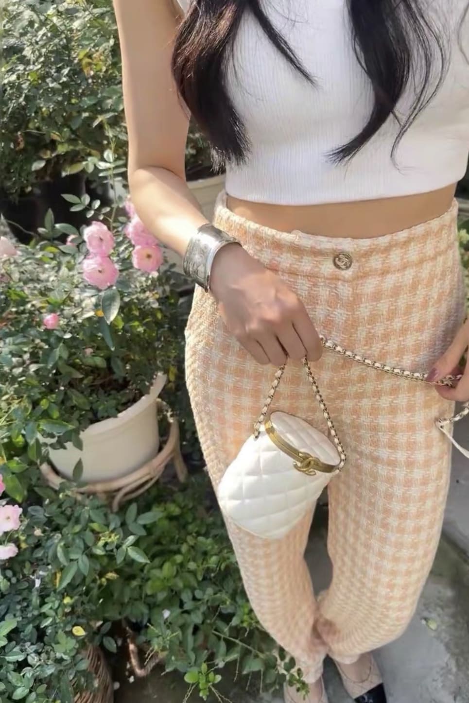 chanel 23s houndstooth light orange plaid pant