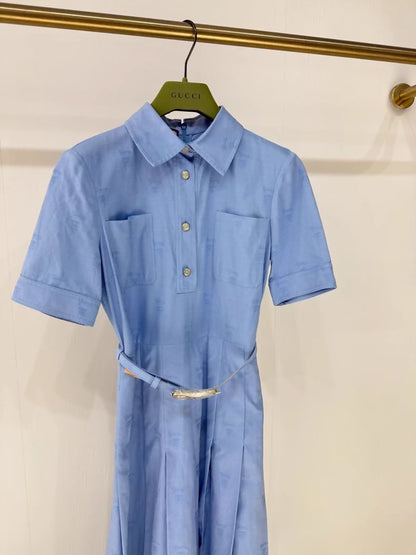 Gucci 2024 logo pleated print dress with belt