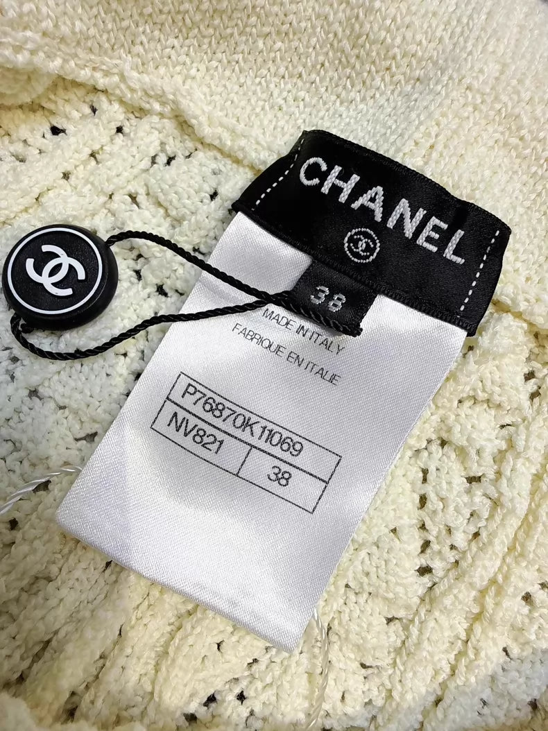 Chanel 24P Beige Lace Embroidered Logo Knit Shorts