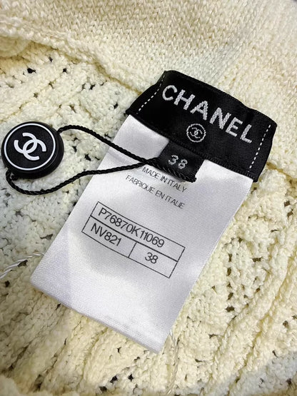 Chanel 24P Beige Lace Embroidered Logo Knit Shorts