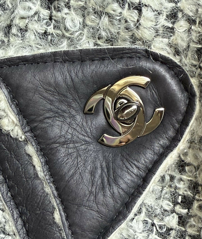 Chanel 10A Shanghai Shearling Tweed CC Grey Black Jacket Coat FR 36
