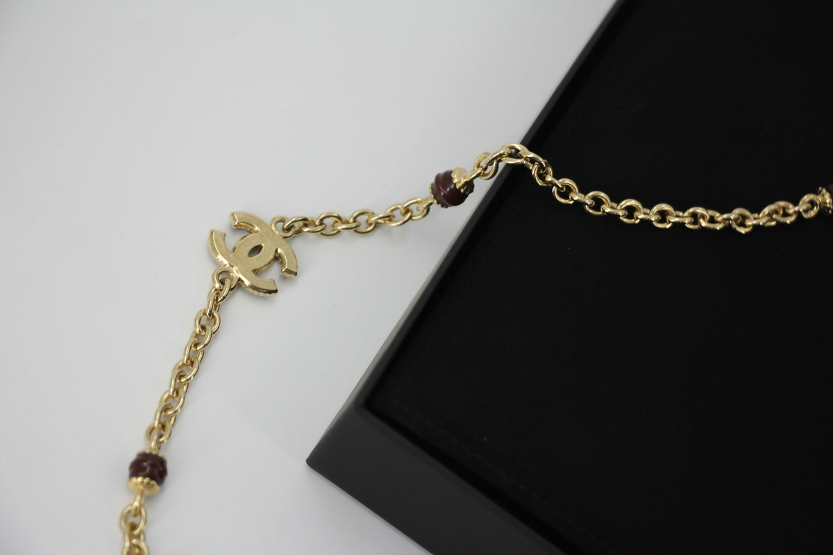 Chanel 23A Metal Enamel Burgundy Long Necklace
