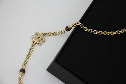 Chanel 23A Metal Enamel Burgundy Long Necklace