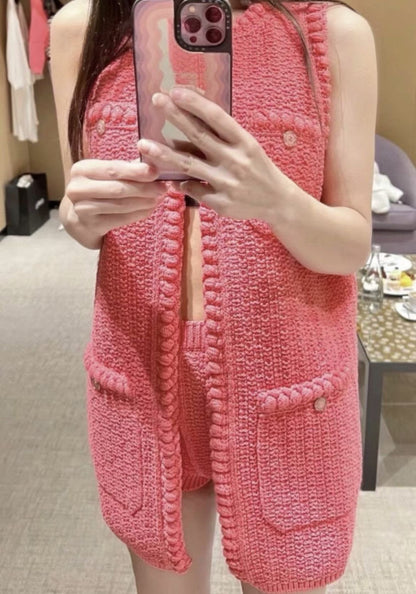 Chanel 22S pink knitted long vest