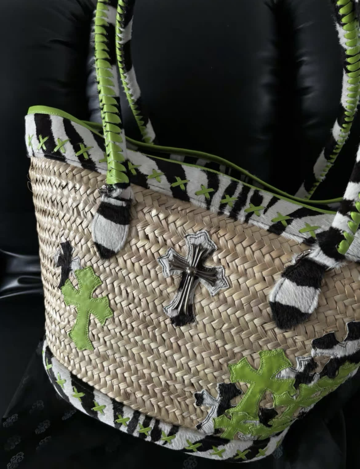 Chrome Hearts limited edition green woven raffia bag