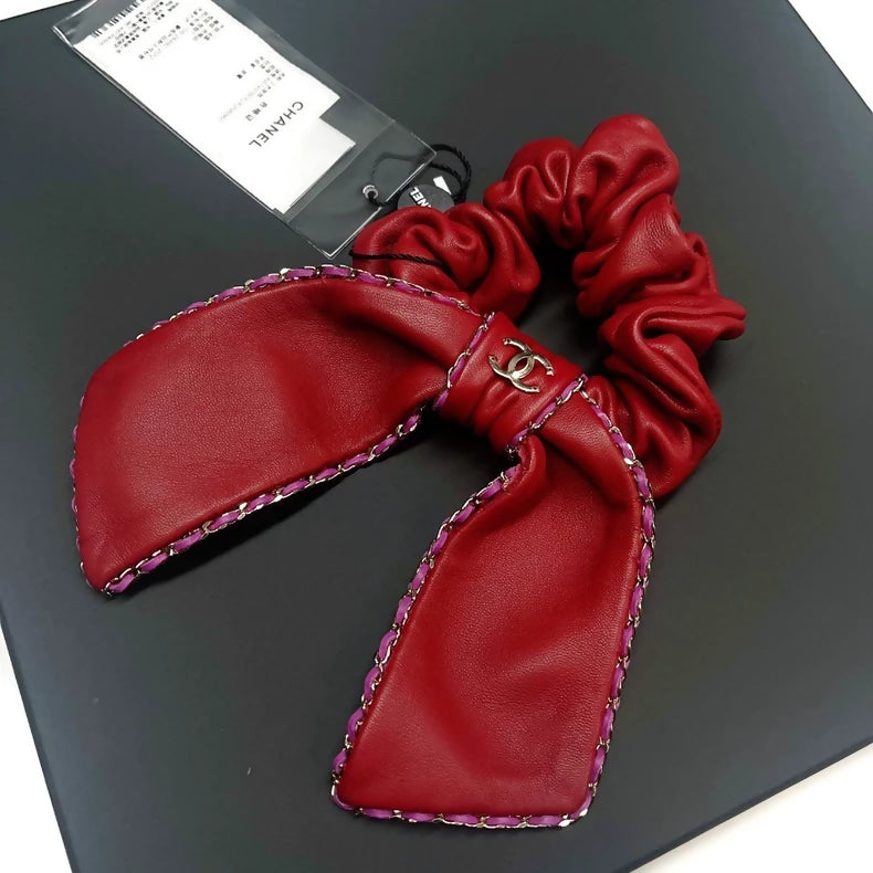 Chanel Spring/Summer 2021 Collection Burgundy lambskin scrunchie with bow