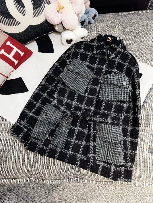 Chanel 22K black and gray plaid jacket