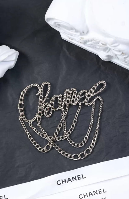 Chanel 2006 Silver Chain Letter Brooch