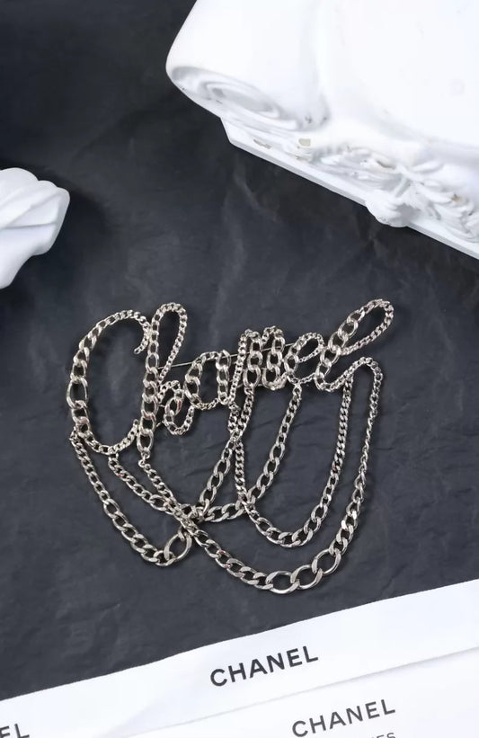 Chanel 2006 Silver Chain Letter Brooch