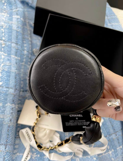 Chanel Mini Bucket Fluffy Chain Black Lambskin Gold Hardware Bag