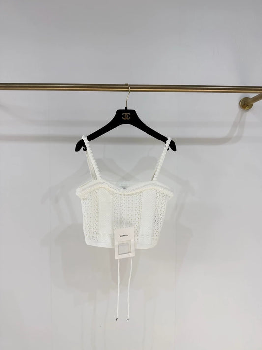 Chanel 26C White Openwork Knit Top
