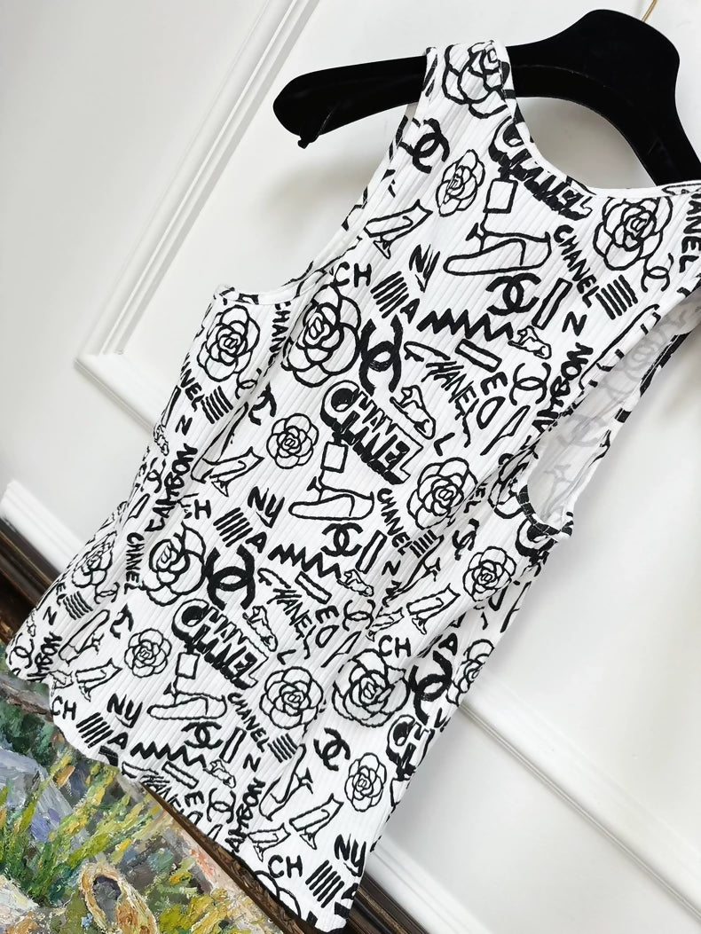Chanel 19A Egypt Series white graffiti top