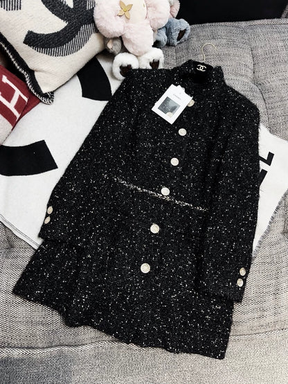 Chanel 22A black tweed midi coat