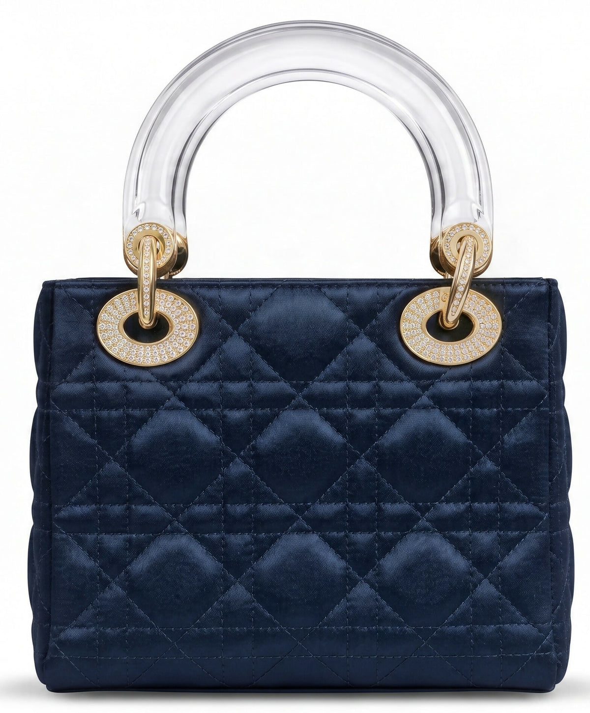 Dior Mini Lady Dior Navy Blue Gold Crystals Lucite Silk Handbag