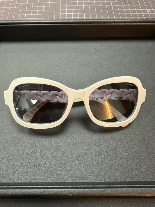 Chanel 2022 Resin All-white Frame Twisted Sunglasses