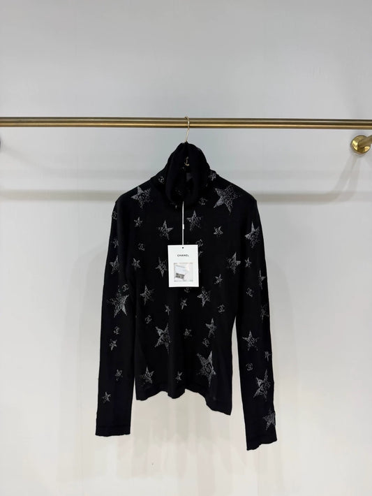 Chanel 23N Ski Collection Black Turtleneck Knit Sweater