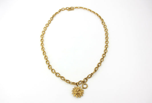 Chanel Vintage 94A Gold-plated Pendant Sun CC Chunky Chain Long Necklace