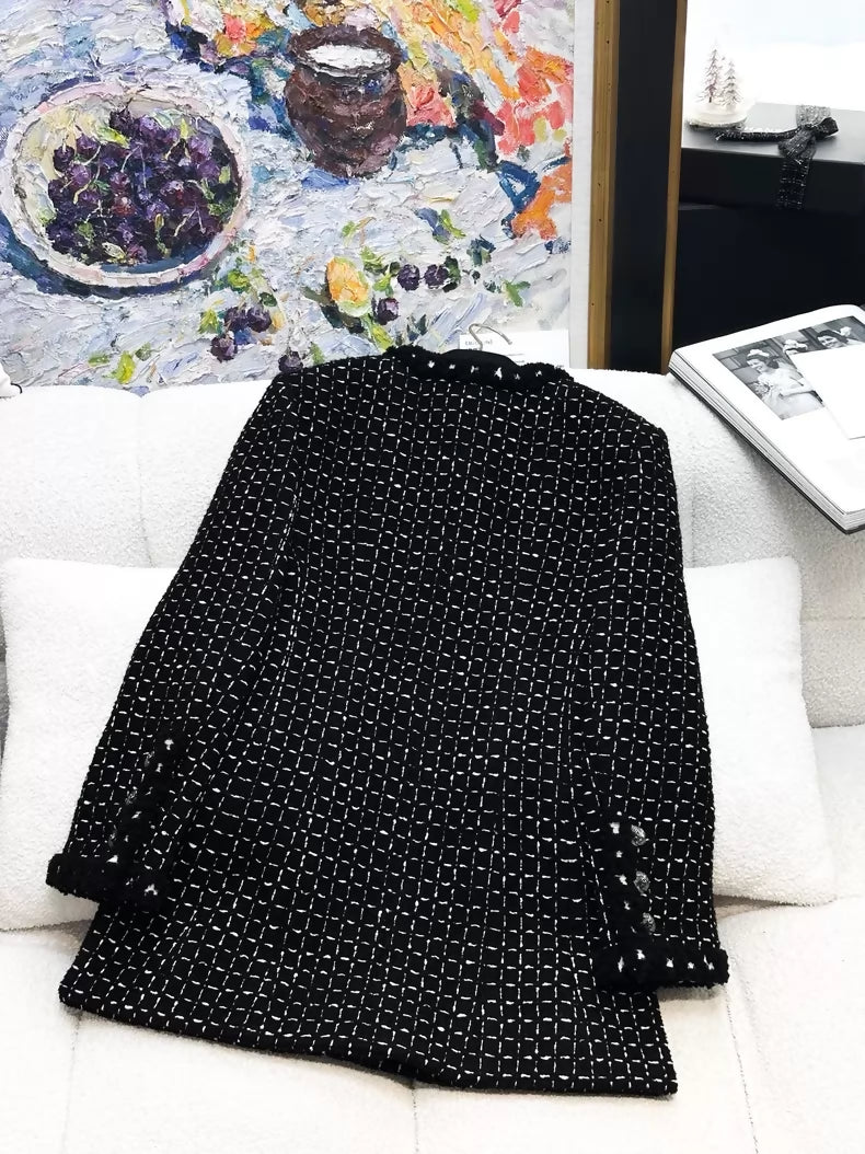 Chanel 23K black tweed long coat