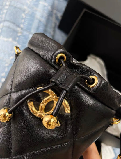 Chanel Mini Bucket Fluffy Chain Black Lambskin Gold Hardware Bag –