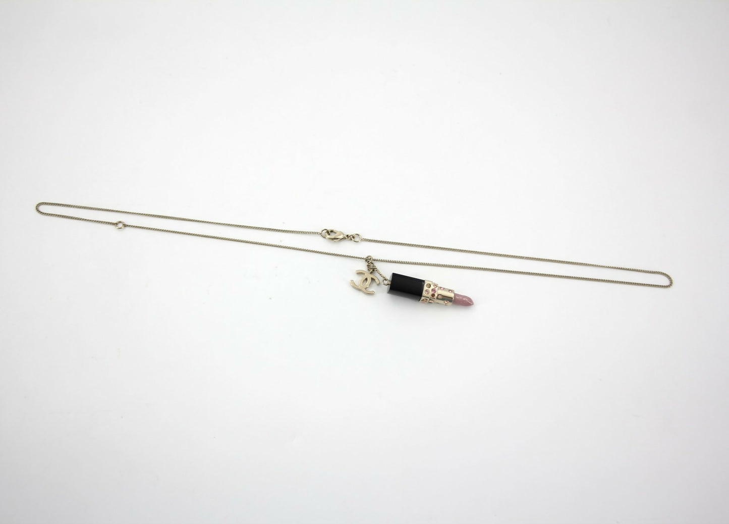 Chanel Vintage 08A Rhinestone Pink Lipstick Necklace