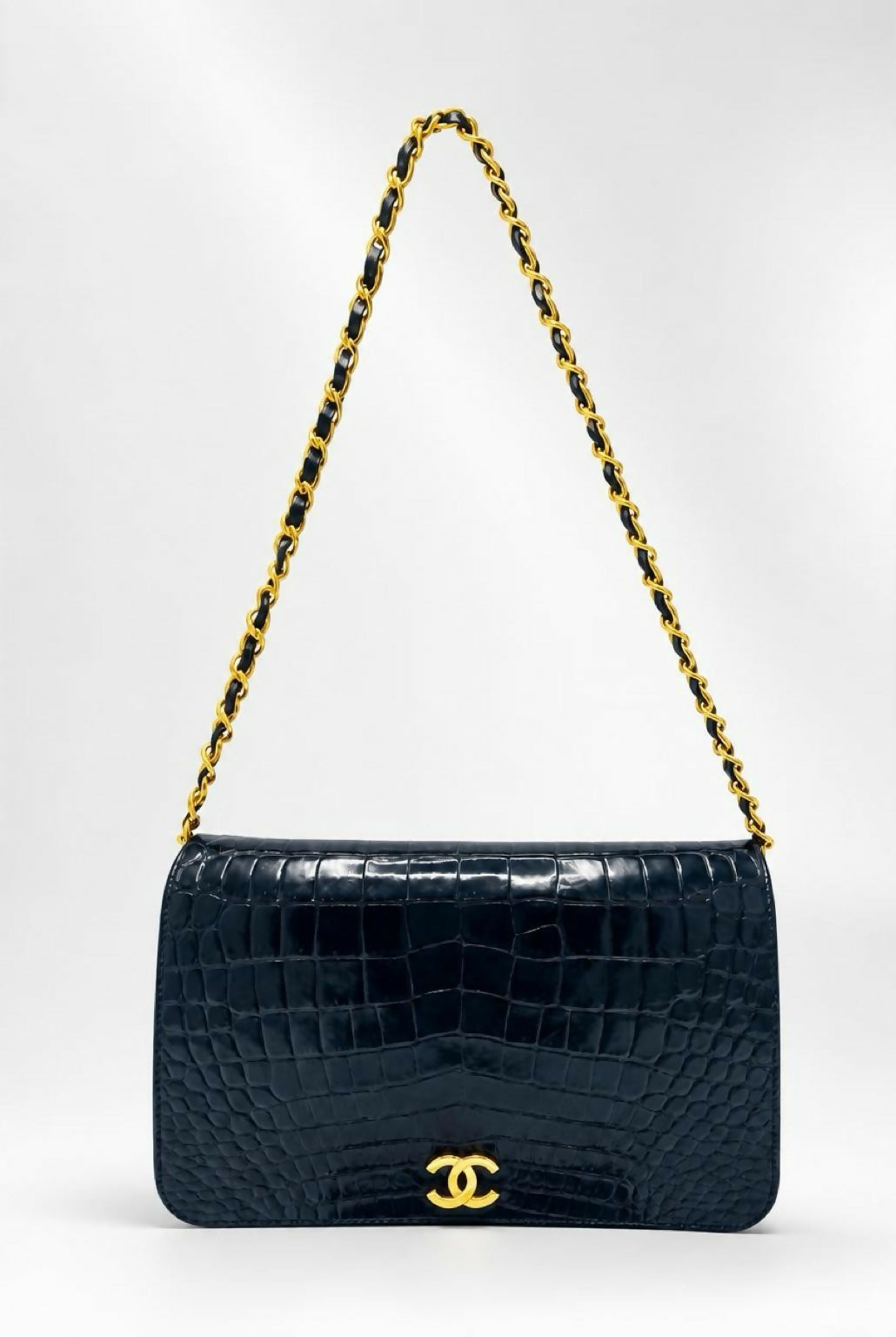 ULTRA RARE Vintage 1984 Chanel Black Crocodile Flap Bag 24K Gold