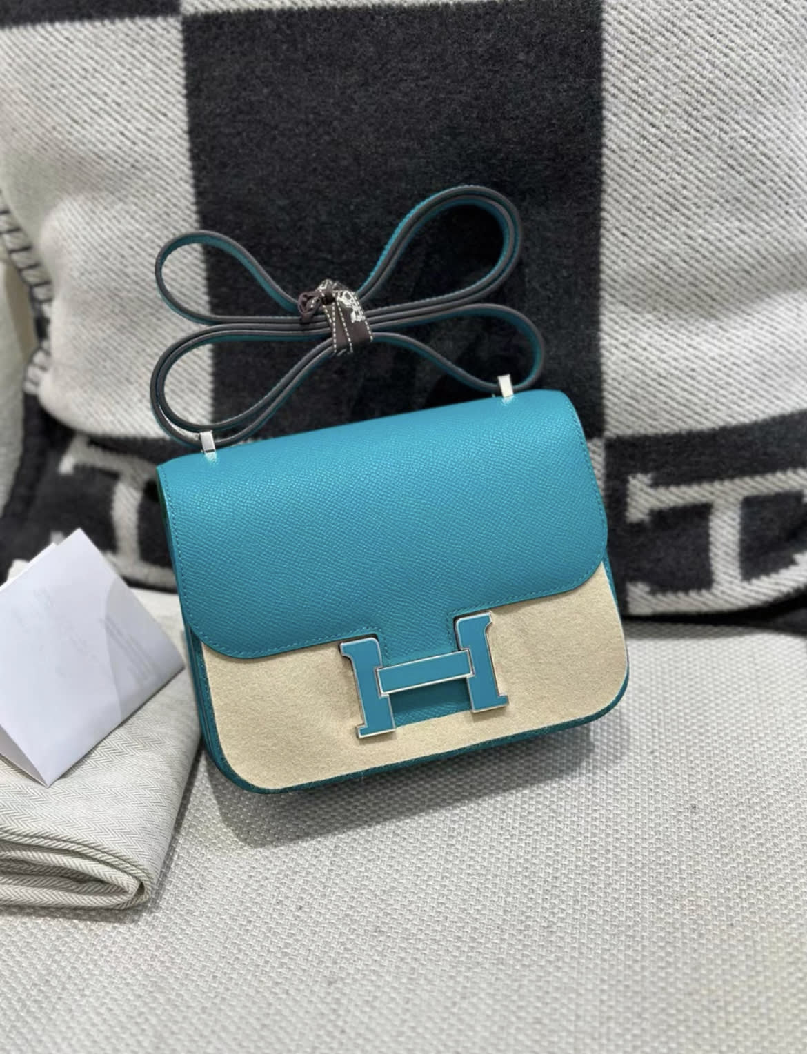 Hermès HERMES CONSTANCE 24 BLEU PAON / MENTHE ENAMEL HARDWARE - 24 Crossbody Bag - Vintage fashion from Wararni