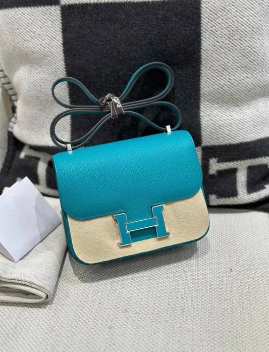 Hermès HERMES CONSTANCE 24 BLEU PAON / MENTHE ENAMEL HARDWARE - 24 Crossbody Bag - Vintage fashion from Wararni