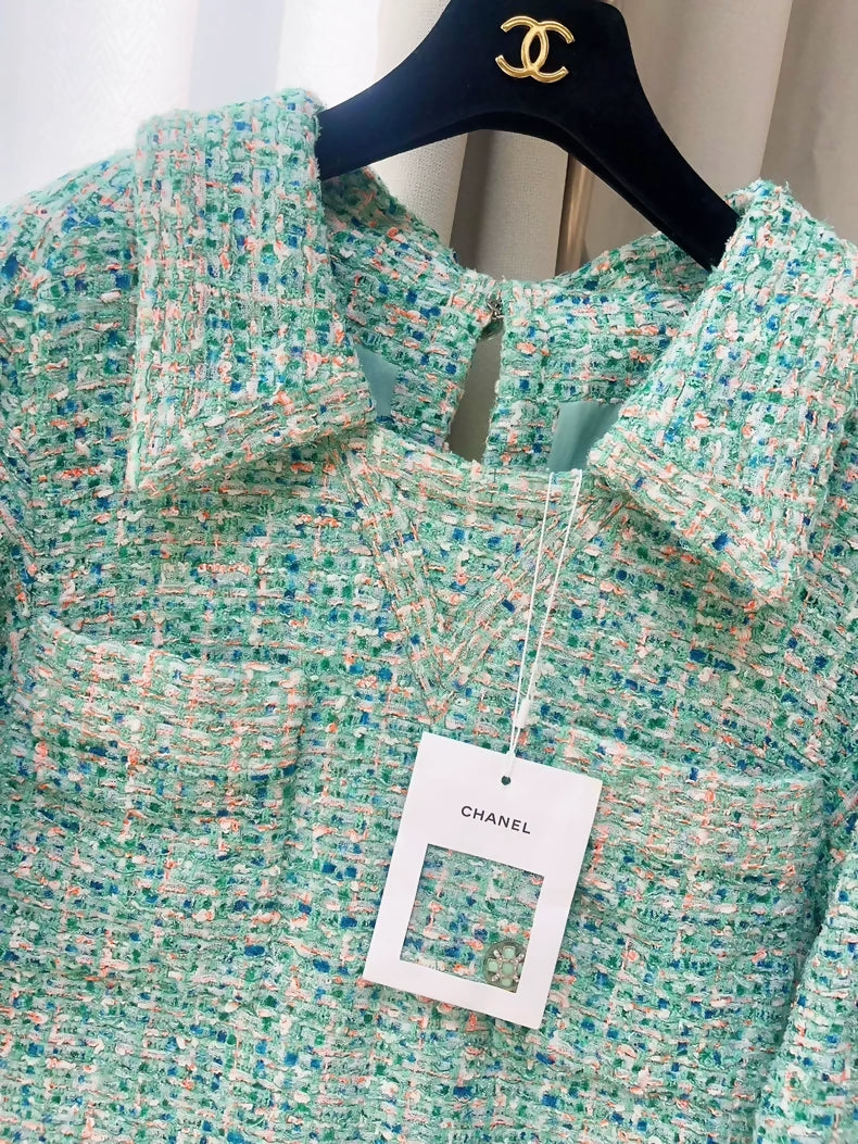 Chanel 19S Green tweed dress