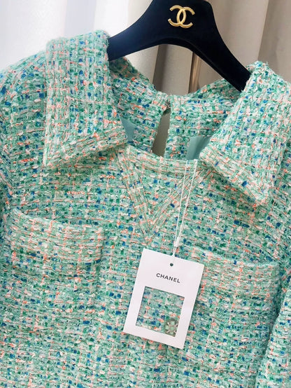 Chanel 19S Green tweed dress