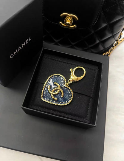 Chanel 24p Denim Blue Heart Keychain