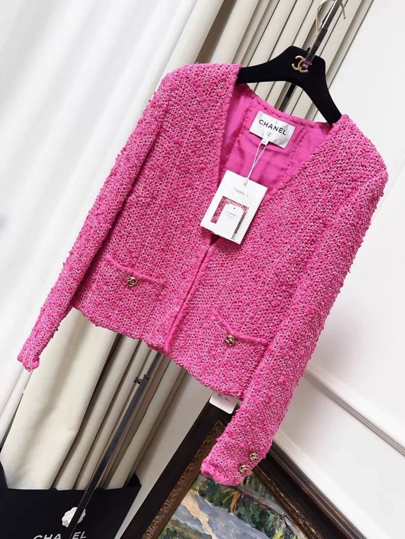 Chanel 21C rose pink tweed jacket