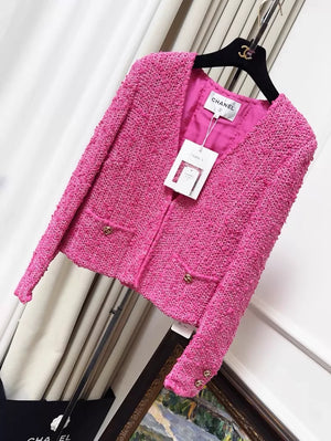 Chanel 21C rose pink tweed jacket