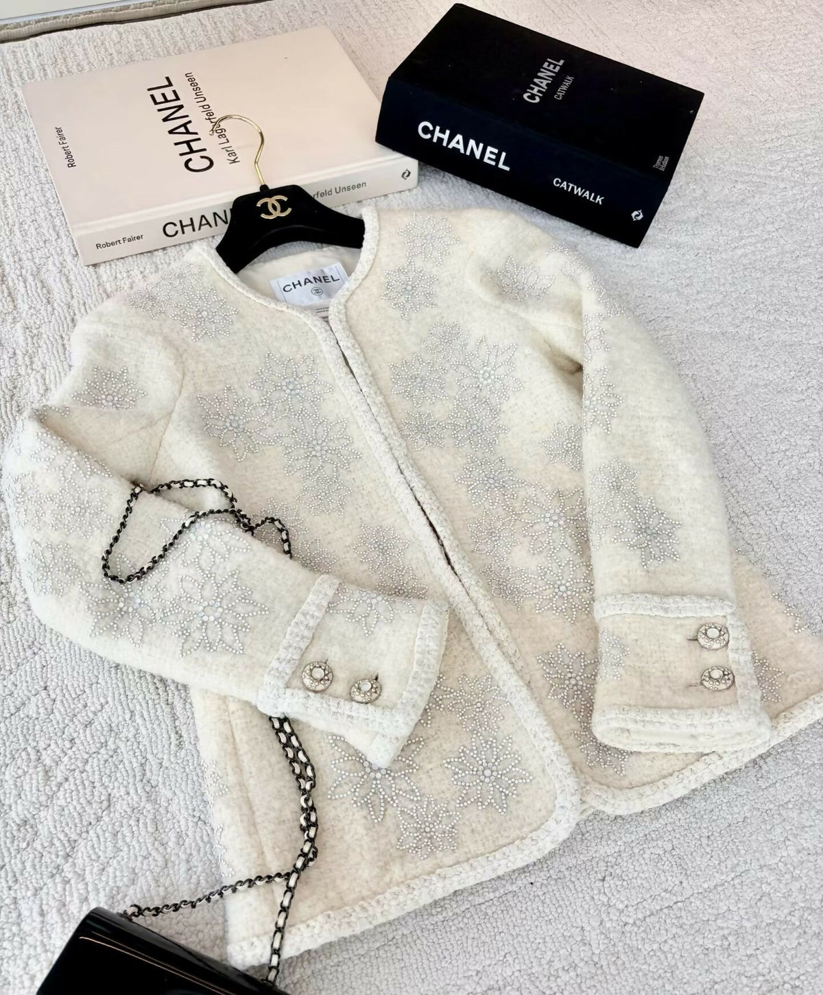 Chanel 15A White Embellished Snowflake Jacket